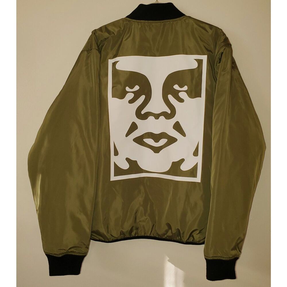 Obey Creeper Green Satin Bomber Jacket Mens M Quilt Lined Pockets